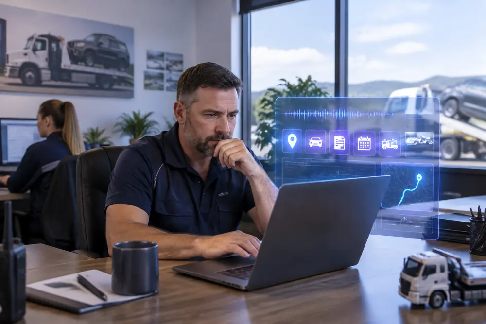 Business owner reviewing Voice AI conversation outcomes