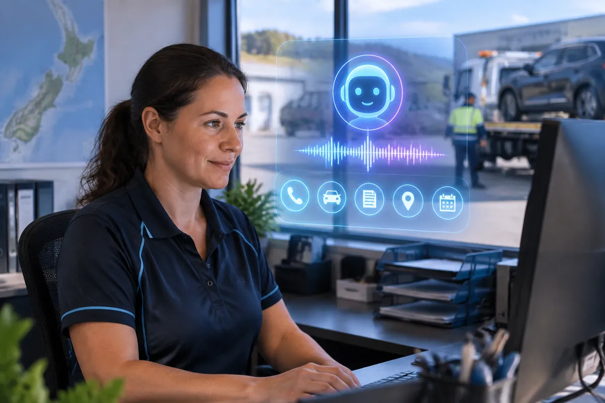 Towing companies team at work while AIIT Voice AI answers customer calls