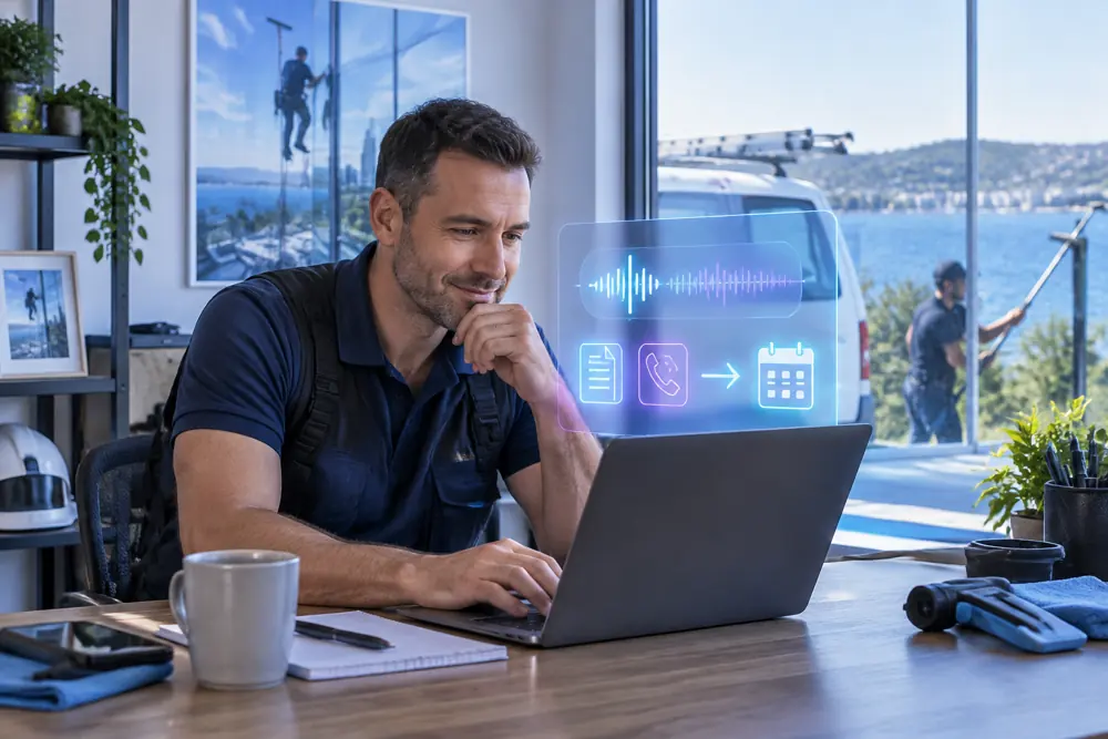 Business owner reviewing Voice AI conversation outcomes